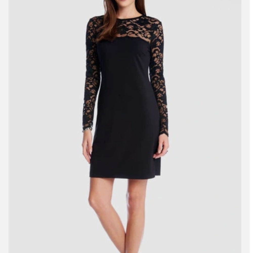 NWT Karen Kane Blake Black Long Sleeve Floral Lace Detail Cocktail Dress Size XL